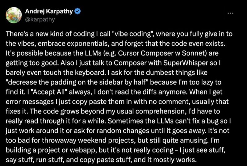 Andrej Karpathys Tweet über Vibe Coding